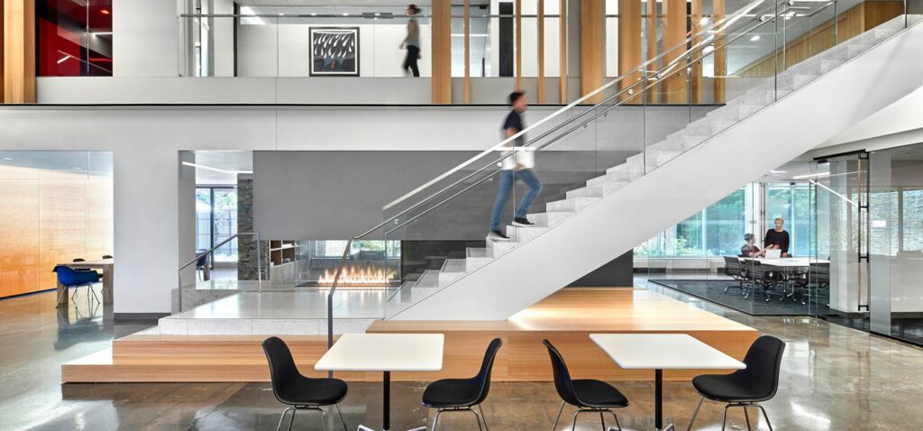 A stairwell inside the Publishers Clearing House headquarters.