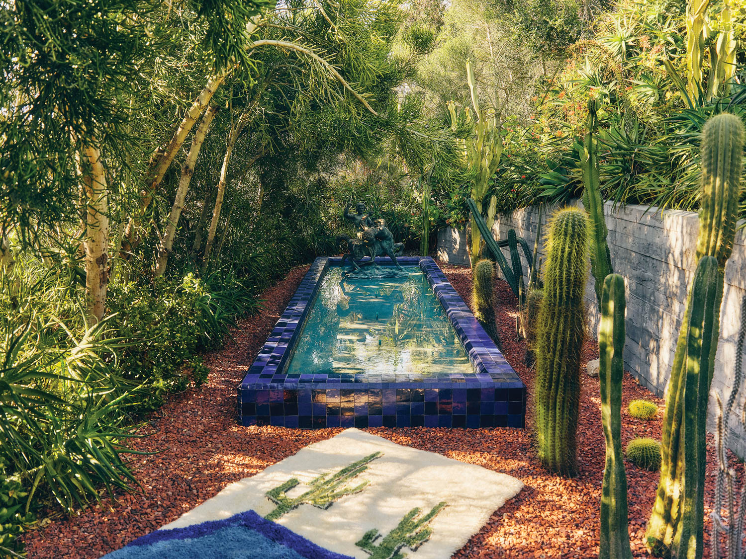 Cactus Pool rug next to a pool