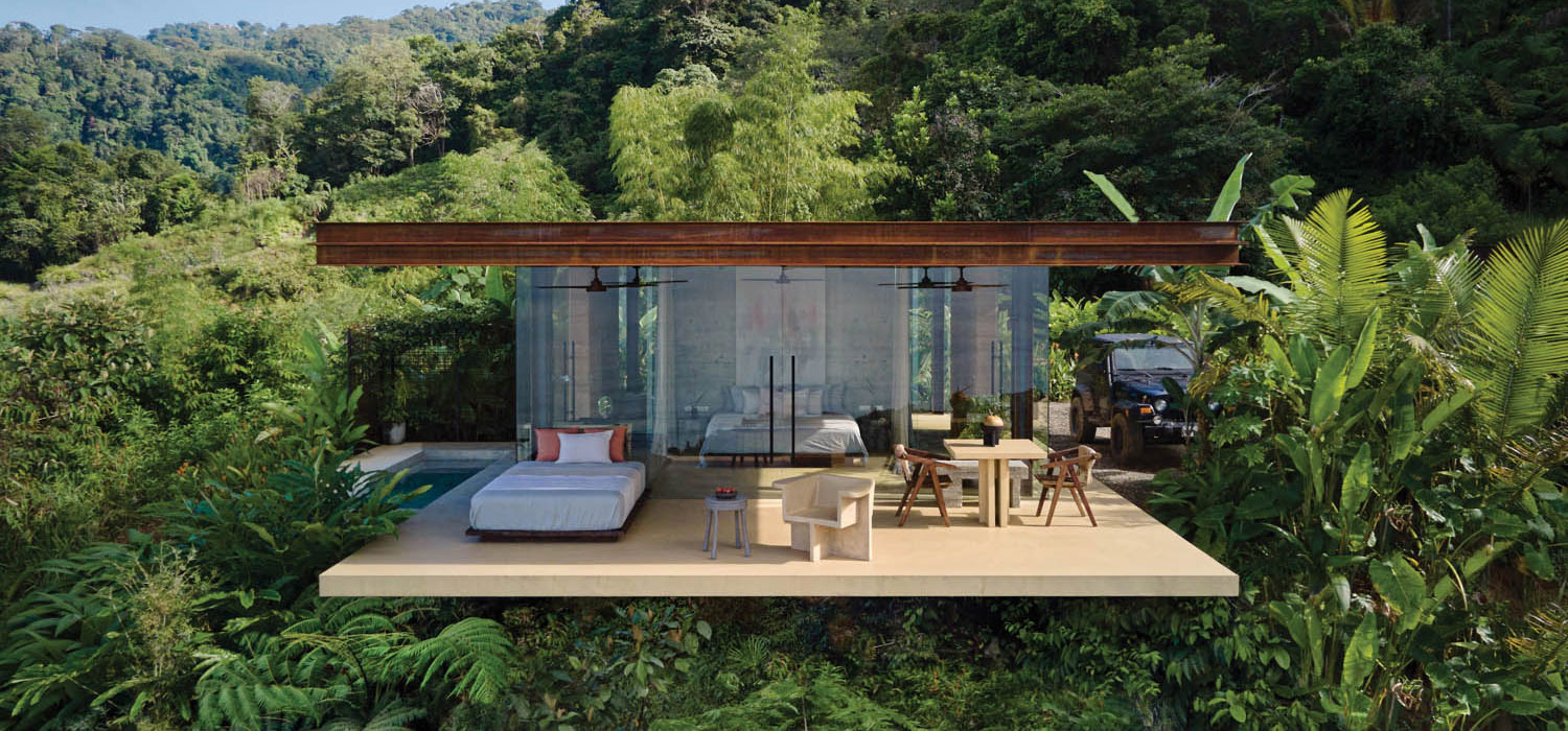 a rental villa jutting out from a steep jungle slope