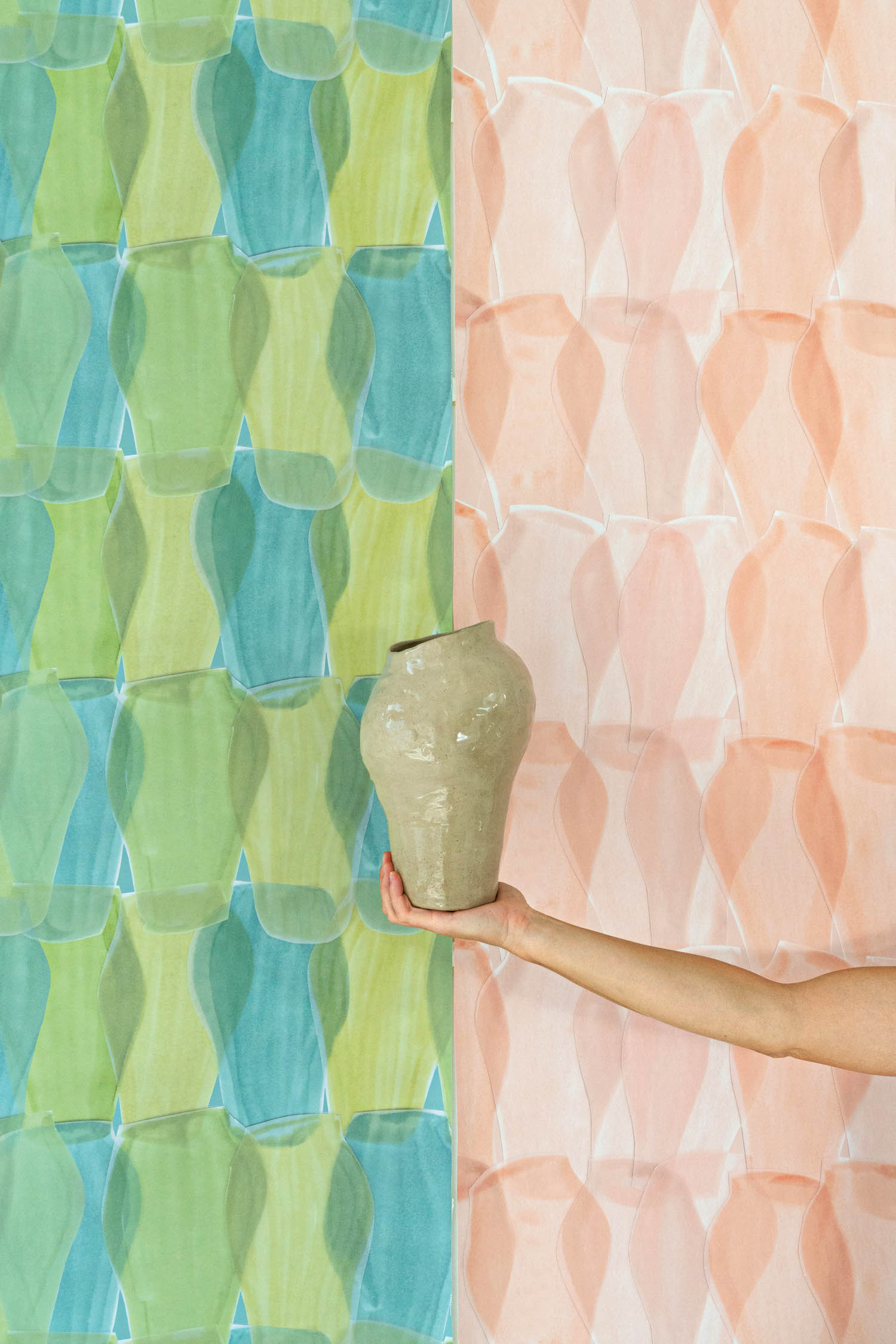 Vessels wall covering in Acqua and Nectar