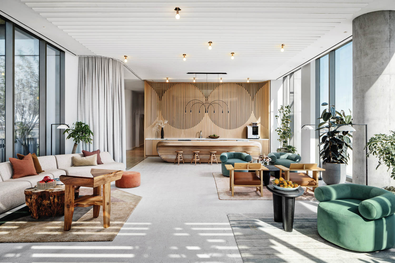 a light-filled lobby in a Texas condominium building