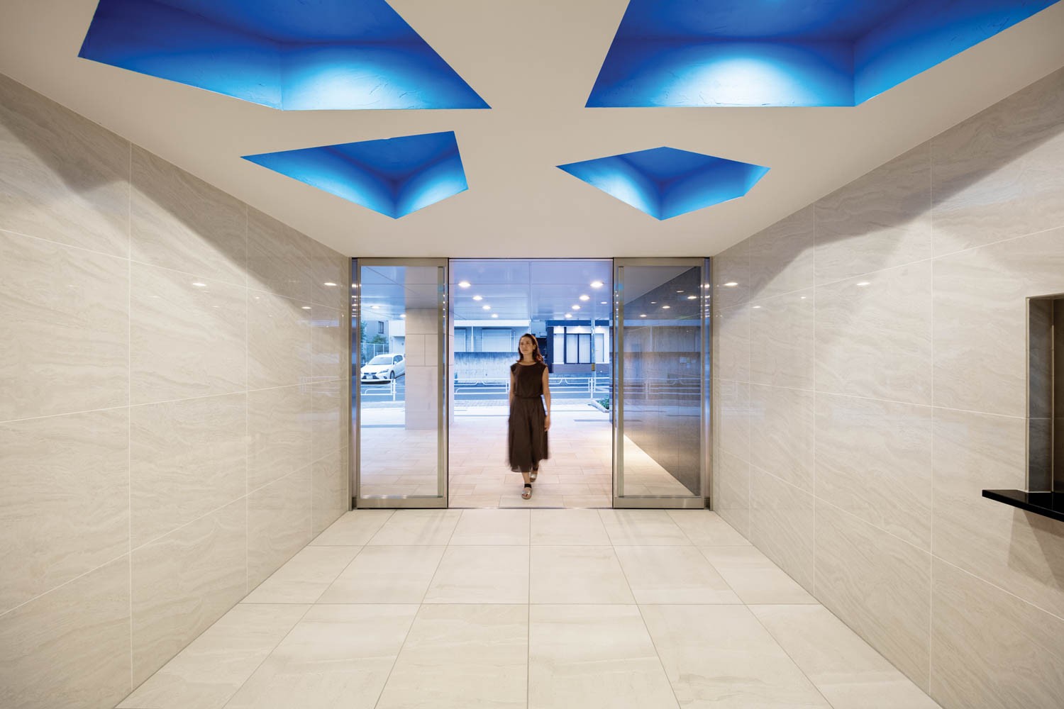 blue cut out ceiling recesses