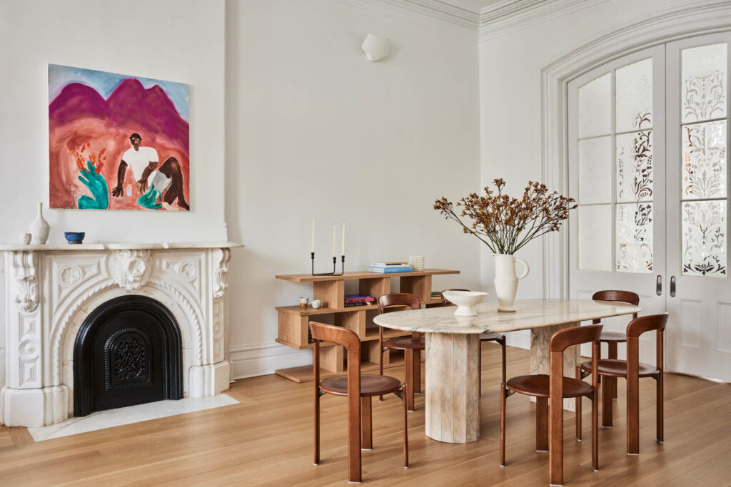 a dining room in a French-inspired Brooklyn home