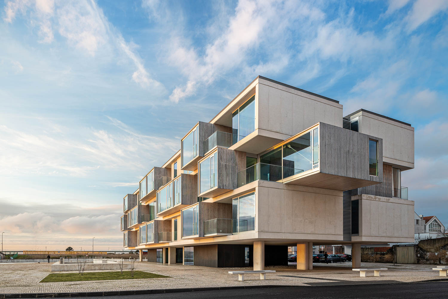 the exterior of a 3-story apartment building in Portugal