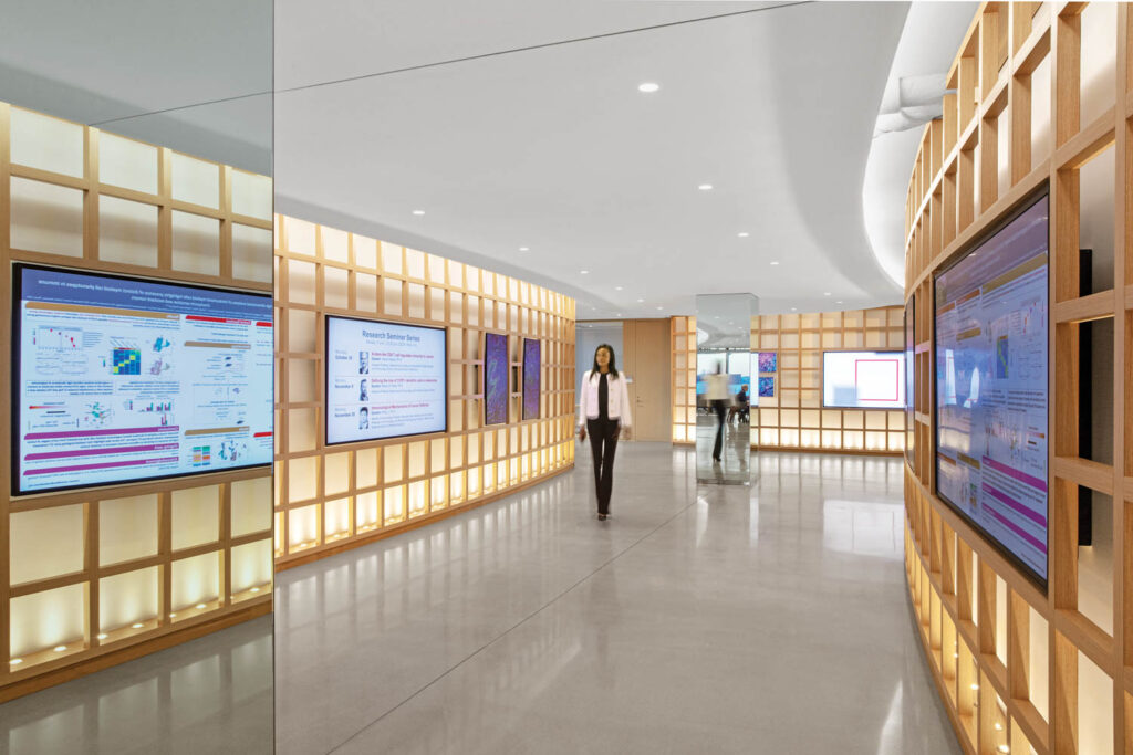 Entrance gallery with concrete flooring and wooden dividers